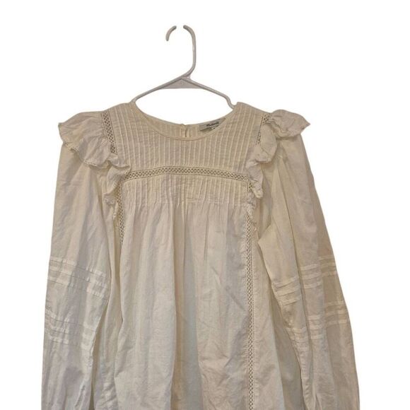 Madewell Women's Ivory Cotton Pintuck Ruffle Peasant Boho Top - Picture 7 of 15